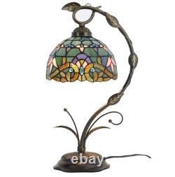 Tiffany Lamp Stained Glass Table Lamp Metal Leaf Base 19 inch Reading Desk Light
