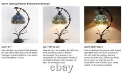 Tiffany Lamp Stained Glass Table Lamp Metal Leaf Base 19 inch Reading Desk Light
