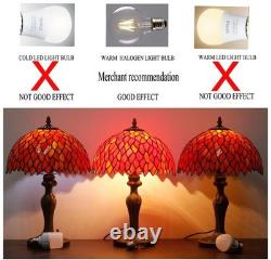 Tiffany Lamp Stained Glass Table Lamp Red Wisteria Style Desk Bedside Read Light