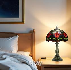 Tiffany Lamp Stained Glass Table Lamps Red Tulip Style Desk Lamp 12X12X18.5 Inch