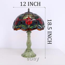 Tiffany Lamp Stained Glass Table Lamps Red Tulip Style Desk Lamp 12X12X18.5 Inch