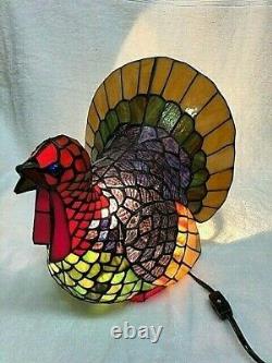 Tiffany Lamp Turkey Stained Glass Vtg Thanksgiving Cracker Barrel Collectible