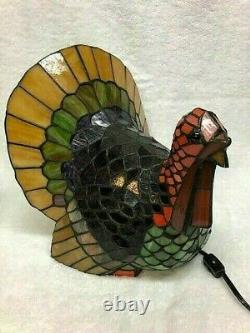 Tiffany Lamp Turkey Stained Glass Vtg Thanksgiving Cracker Barrel Collectible