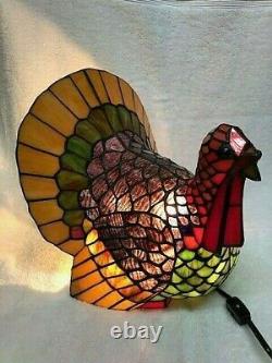 Tiffany Lamp Turkey Stained Glass Vtg Thanksgiving Cracker Barrel Collectible