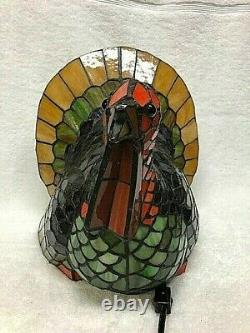 Tiffany Lamp Turkey Stained Glass Vtg Thanksgiving Cracker Barrel Collectible