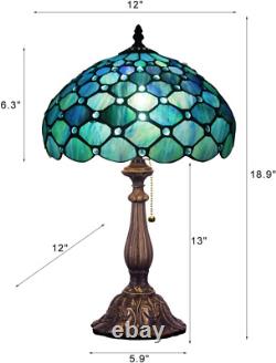 Tiffany Lamp W12H19 Inch Blue Stained Glass Table Lamp Bedside Nightstand Desk