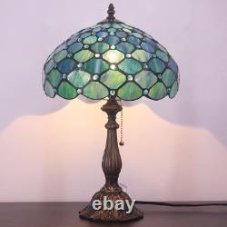 Tiffany Lamp W12H19 Inch Blue Stained Glass Table Lamp Bedside Nightstand Desk