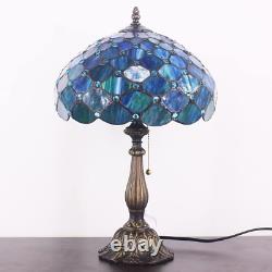 Tiffany Lamp W12H19 Inch Blue Stained Glass Table Lamp Bedside Nightstand Desk