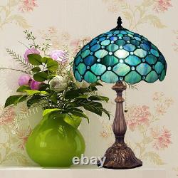 Tiffany Lamp W12H19 Inch Blue Stained Glass Table Lamp Bedside Nightstand Desk