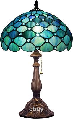 Tiffany Lamp W12H19 Inch Blue Stained Glass Table Lamp Bedside Nightstand Desk