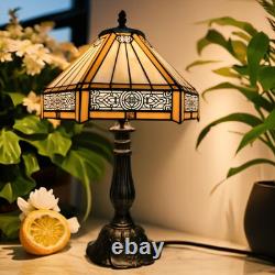 Tiffany Lamp Yellow Hexagon Stained Glass Mission Style Table Lamp