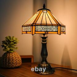Tiffany Lamp Yellow Hexagon Stained Glass Mission Style Table Lamp