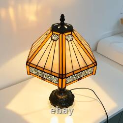 Tiffany Lamp Yellow Hexagon Stained Glass Mission Style Table Lamp