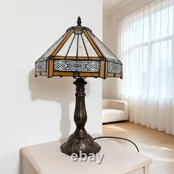 Tiffany Lamp Yellow Hexagon Stained Glass Mission Style Table Lamp