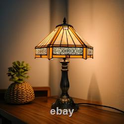 Tiffany Lamp Yellow Hexagon Stained Glass Mission Style Table Lamp