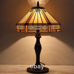 Tiffany Lamp Yellow Hexagon Stained Glass Mission Style Table Lamp Desk Bedsi