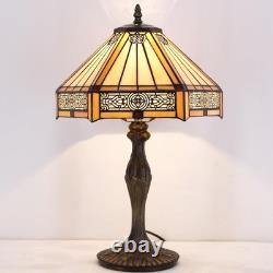 Tiffany Lamp Yellow Hexagon Stained Glass Mission Style Table Lamp Desk Bedsi
