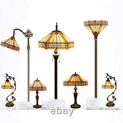 Tiffany Lamp Yellow Hexagon Stained Glass Mission Style Table Lamp Desk Bedsi
