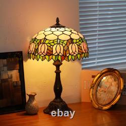 Tiffany Lamps Pink Tulip Style Stained Glass Table Lamp Desk Bedside Reading Lig