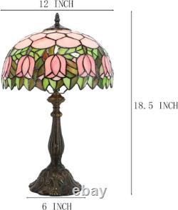 Tiffany Lamps Pink Tulip Style Stained Glass Table Lamp Desk Bedside Reading Lig