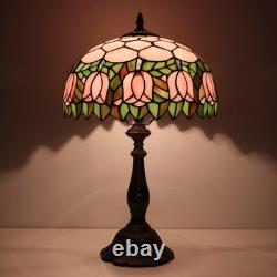 Tiffany Lamps Pink Tulip Style Stained Glass Table Lamp Desk Bedside Reading Lig