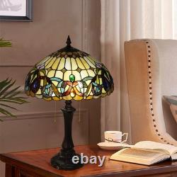 Tiffany Lamps Stained Glass Table Lamp, 2-Lights Antique Brown Red Desk Light