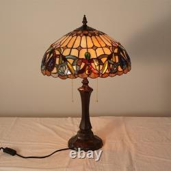 Tiffany Lamps Stained Glass Table Lamp, 2-Lights Antique Brown Red Desk Light