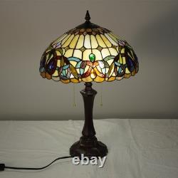 Tiffany Lamps Stained Glass Table Lamp, 2-Lights Antique Brown Red Desk Light