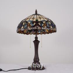 Tiffany Lamps Stained Glass Table Lamp, 2-Lights Antique Brown Red Desk Light