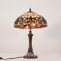 Tiffany Lamps Stained Glass Table Lamp, 2-Lights Antique Brown Red Desk Light