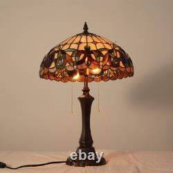 Tiffany Lamps Stained Glass Table Lamp, 2-Lights Antique Brown Red Desk Light