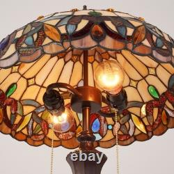 Tiffany Lamps Stained Glass Table Lamp, 2-Lights Antique Brown Red Desk Light