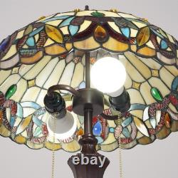 Tiffany Lamps Stained Glass Table Lamp, 2-Lights Antique Brown Red Desk Light