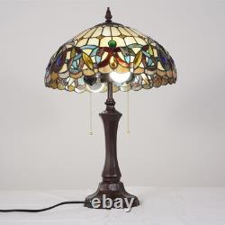 Tiffany Lamps Stained Glass Table Lamp, 2-Lights Antique Brown Red Desk Light