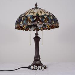 Tiffany Lamps Stained Glass Table Lamp, 2-Lights Antique Brown Red Desk Light