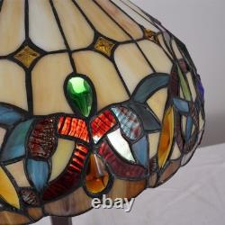 Tiffany Lamps Stained Glass Table Lamp, 2-Lights Antique Brown Red Desk Light