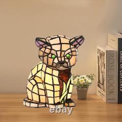 Tiffany Lovely Cat Table Lamp Handmade Stained Glass Animal Night Light, Accen