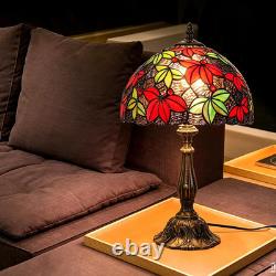Tiffany Maple Leaf Stained Glass Table Lamp 12 Vintage Bedside Reading Light