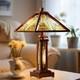 Tiffany Mission Style Table Lamp Multicolor Stained Glass Lit Wooden Base 26 H