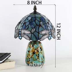 Tiffany Mushroom Table Lamp Dragonfly Style Sea Blue Stained Glass Accent Lam