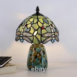 Tiffany Mushroom Table Lamp Dragonfly Style Sea Blue Stained Glass Accent Lam