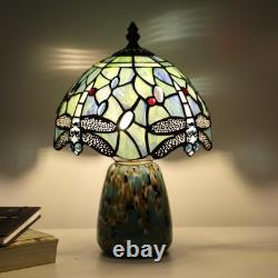 Tiffany Mushroom Table Lamp Dragonfly Style Sea Blue Stained Glass Accent Lam