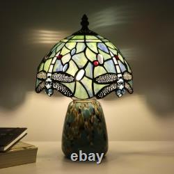 Tiffany Mushroom Table Lamp Dragonfly Style Sea Blue Stained Glass Accent Lam