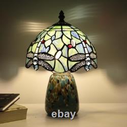 Tiffany Mushroom Table Lamp Dragonfly Style Sea Blue Stained Glass Accent Lam