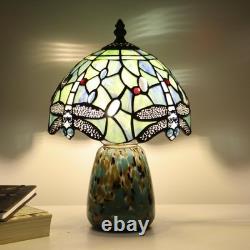 Tiffany Mushroom Table Lamp Dragonfly Style Sea Blue Stained Glass Accent Lam