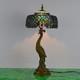 Tiffany Peacock Table Lamp With Stained Glass Shade For Home Decor
