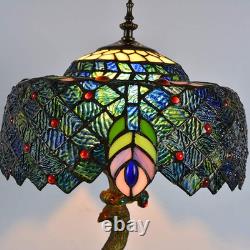 Tiffany Peacock Table Lamp with Stained Glass Shade for Home Decor