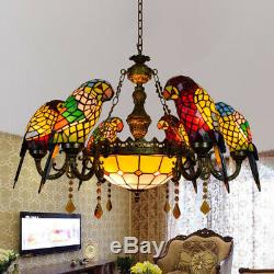 Tiffany Pendant Light Stained Glass 6 Parrots Ceiling Chandelier Hanging Lamp