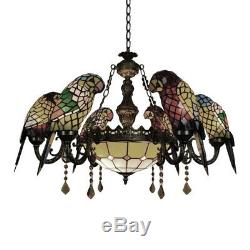 Tiffany Pendant Light Stained Glass 6 Parrots Ceiling Chandelier Hanging Lamp
