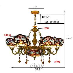 Tiffany Pendant Light Stained Glass 7 Shades Ceiling Chandelier Hanging Lamp